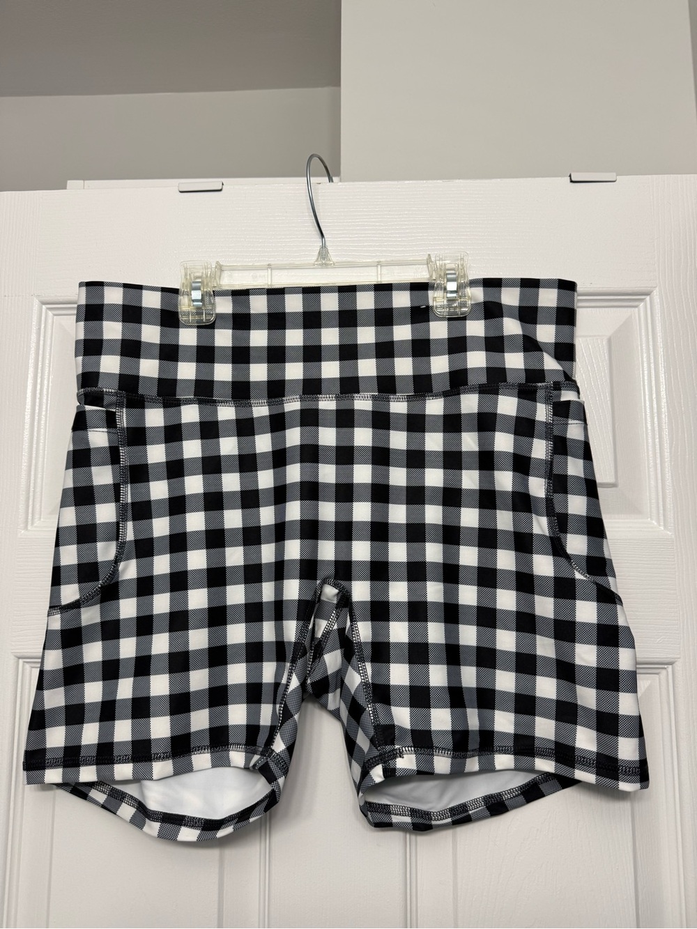 Old Navy Black and White Gingham High-Waist Bike Shorts